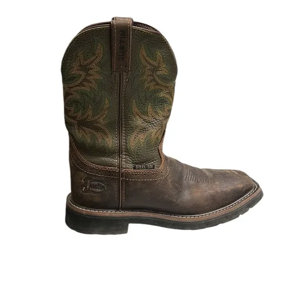 Justin Leather Steel Toe Boots Size 8.5