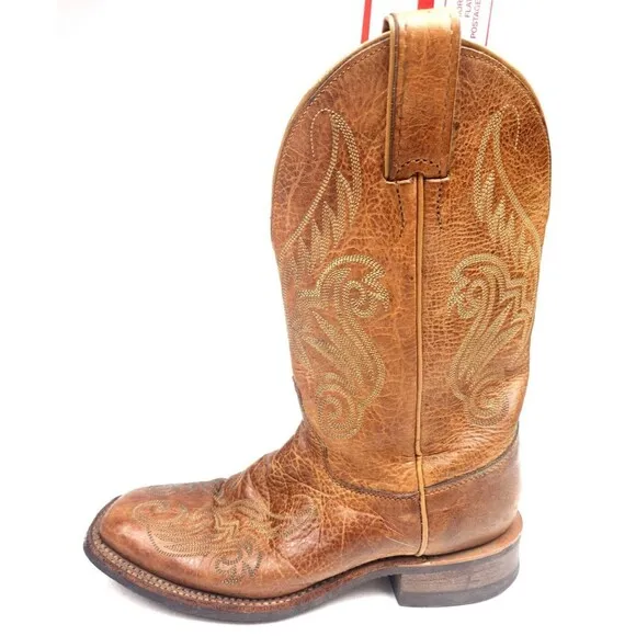 Justin Men’s 8.5 B Brown Leather Western Cowboy Boots Square Toe Slip Resistant