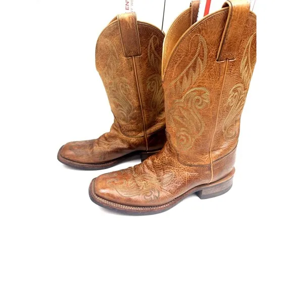 Justin Men’s 8.5 B Brown Leather Western Cowboy Boots Square Toe Slip Resistant