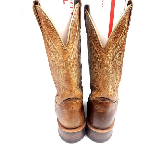 Justin Men’s 8.5 B Brown Leather Western Cowboy Boots Square Toe Slip Resistant