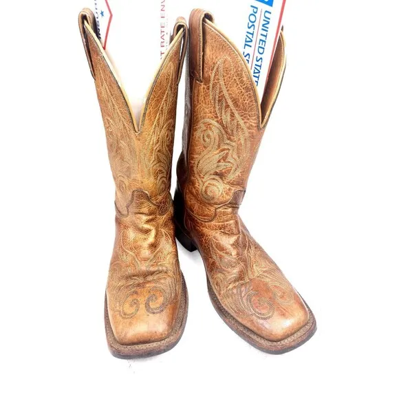 Justin Men’s 8.5 B Brown Leather Western Cowboy Boots Square Toe Slip Resistant