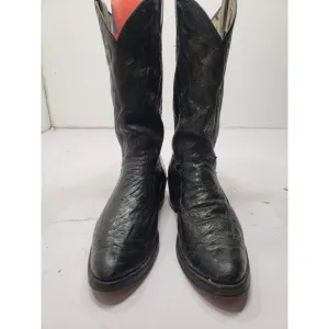 Justin Men’s J6657 Size 10D Black Almond Toe Ostrich Leg Pull Up Cowboy Boots