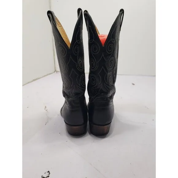 Justin Mens Size 10.5D Black Leather Cowboy Western Embroidered Boots Style 1773