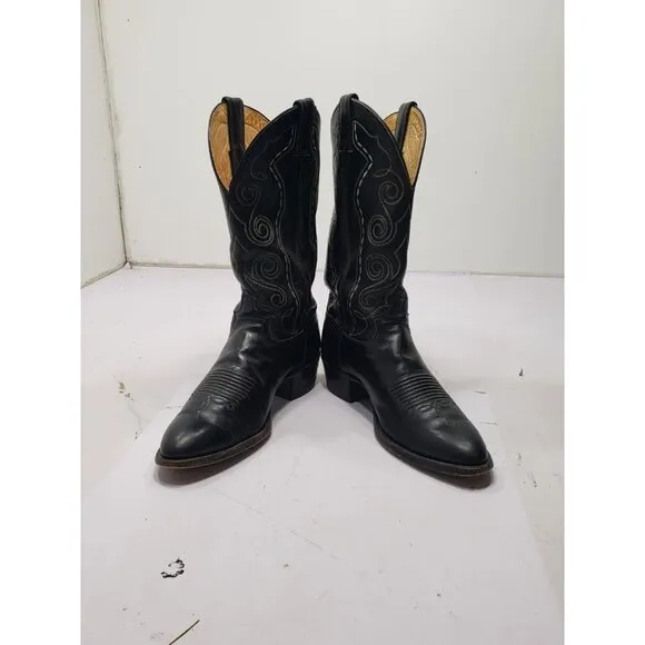 Justin Mens Size 10.5D Black Leather Cowboy Western Embroidered Boots Style 1773