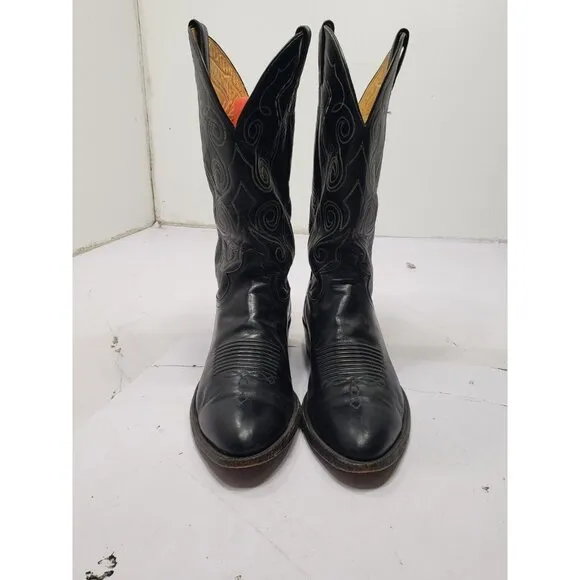 Justin Mens Size 10.5D Black Leather Cowboy Western Embroidered Boots Style 1773