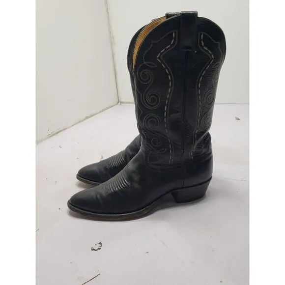 Justin Mens Size 10.5D Black Leather Cowboy Western Embroidered Boots Style 1773