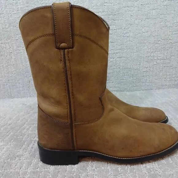JUSTIN Roper Youth Size 5.5D US Brown Leather Cowboy Western Boots 3410Y