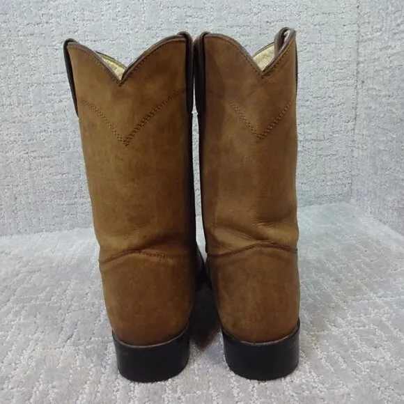 JUSTIN Roper Youth Size 5.5D US Brown Leather Cowboy Western Boots 3410Y