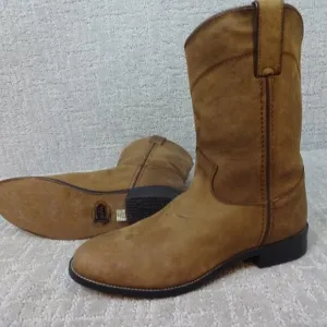 JUSTIN Roper Youth Size 5.5D US Brown Leather Cowboy Western Boots 3410Y
