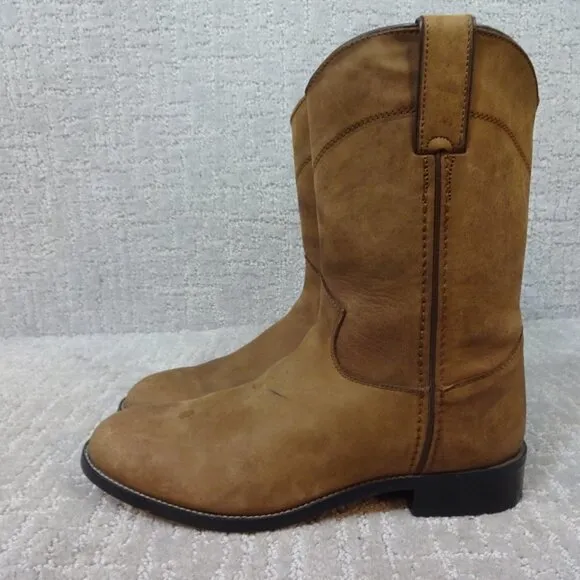 JUSTIN Roper Youth Size 5.5D US Brown Leather Cowboy Western Boots 3410Y