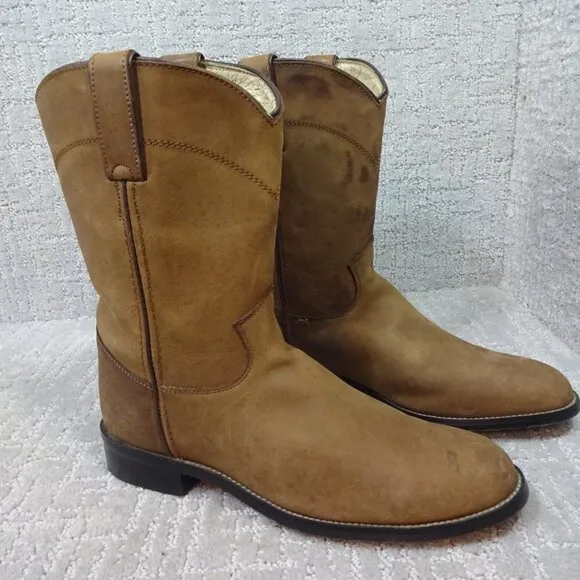 JUSTIN Roper Youth Size 5.5D US Brown Leather Cowboy Western Boots 3410Y