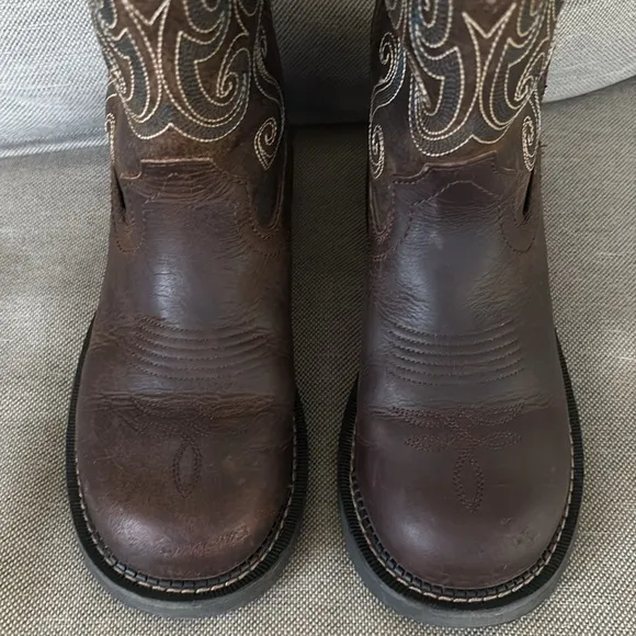 Justin Tasha Brown Leather Western Cowboy Boots Steel Toe Round Toe Women’s 7.5B