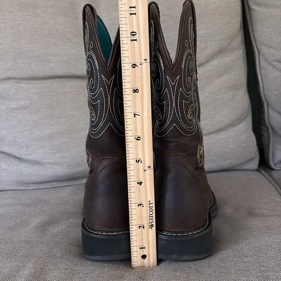 Justin Tasha Brown Leather Western Cowboy Boots Steel Toe Round Toe Women’s 7.5B