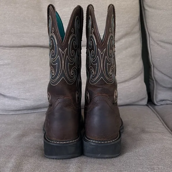 Justin Tasha Brown Leather Western Cowboy Boots Steel Toe Round Toe Women’s 7.5B