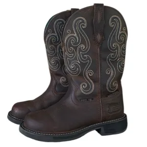 Justin Tasha Brown Leather Western Cowboy Boots Steel Toe Round Toe Women’s 7.5B