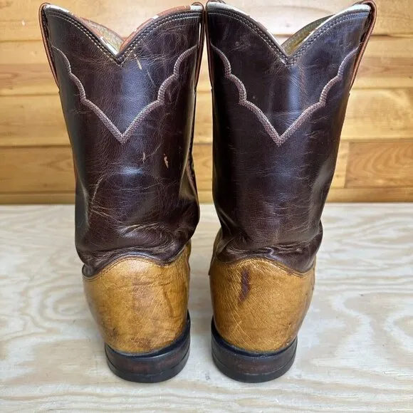 Justin USA Brown Leather Smooth Quill Cowboy Western Boots 3290 Mens Size 10.5 D