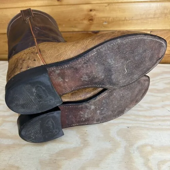 Justin USA Brown Leather Smooth Quill Cowboy Western Boots 3290 Mens Size 10.5 D