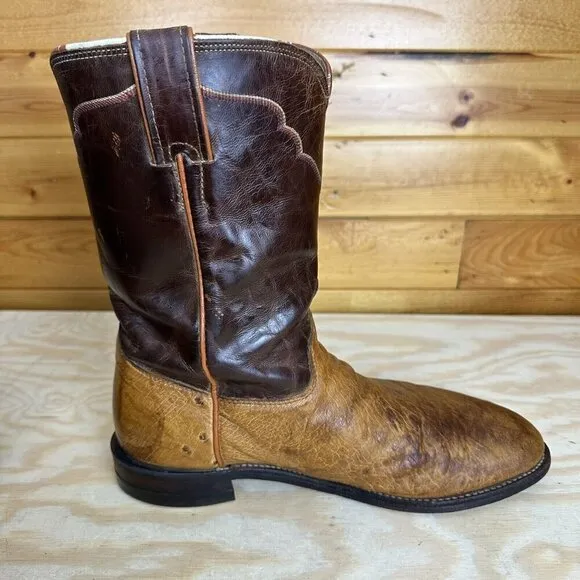 Justin USA Brown Leather Smooth Quill Cowboy Western Boots 3290 Mens Size 10.5 D