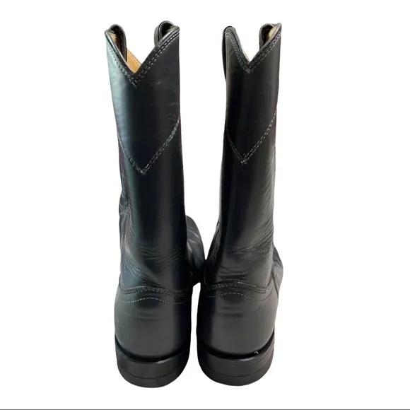 JUSTIN Vintage Gray Leather Boots Almond Toe Mid Calf Height Size 6.5B
