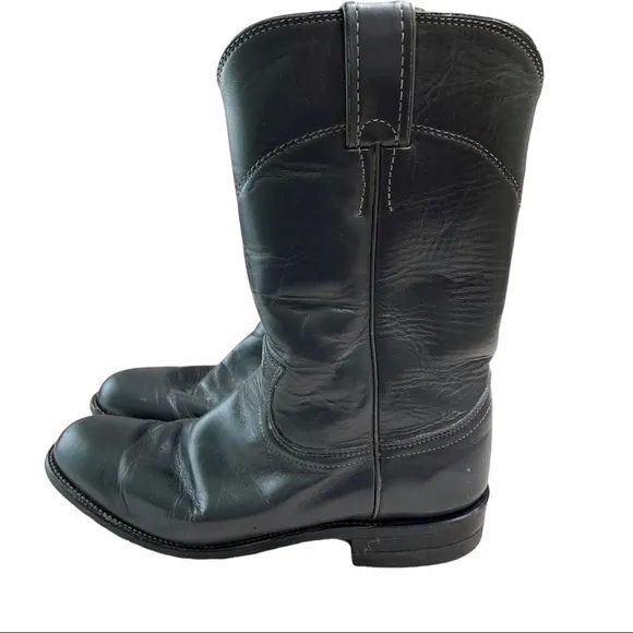 JUSTIN Vintage Gray Leather Boots Almond Toe Mid Calf Height Size 6.5B