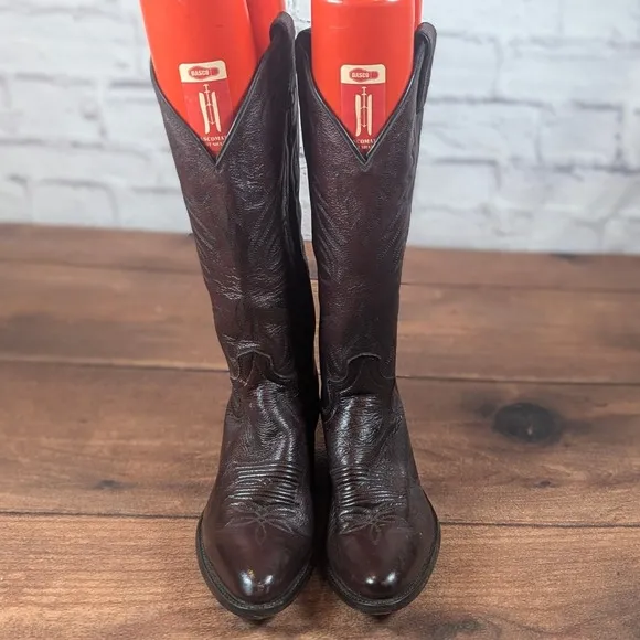 Justin Western Cowboy Boots Leather Detailed Stitching Brown Mens 9 D