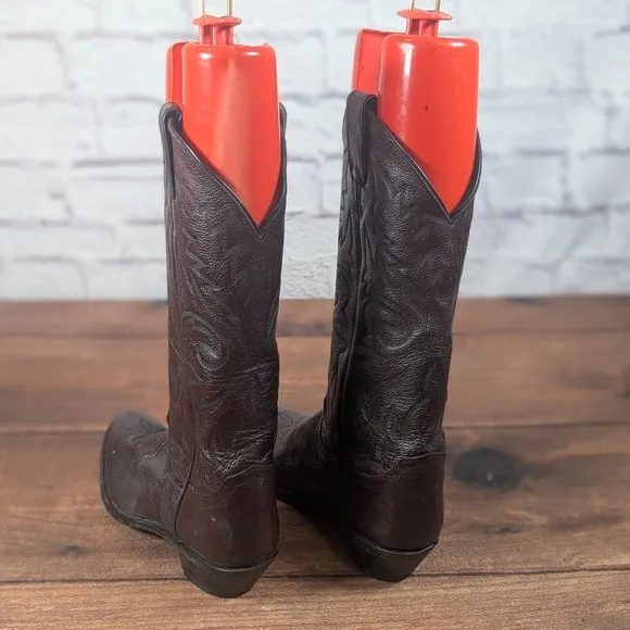 Justin Western Cowboy Boots Leather Detailed Stitching Brown Mens 9 D