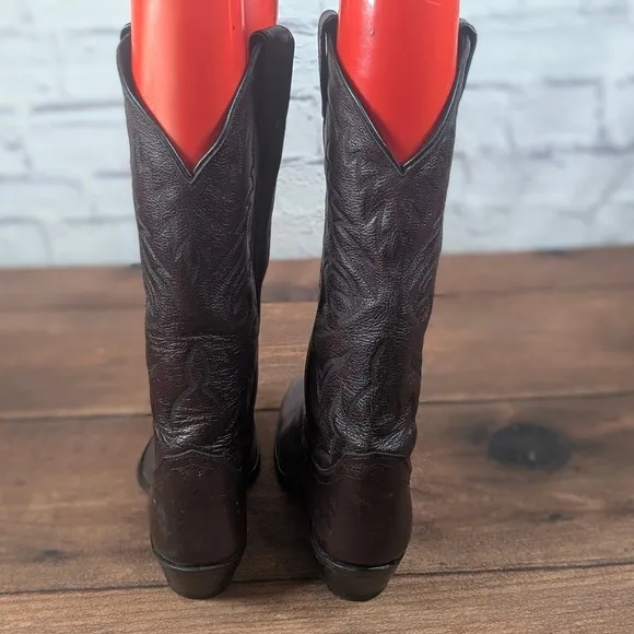 Justin Western Cowboy Boots Leather Detailed Stitching Brown Mens 9 D