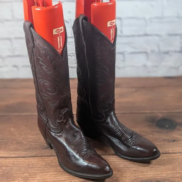 Justin Western Cowboy Boots Leather Detailed Stitching Brown Mens 9 D