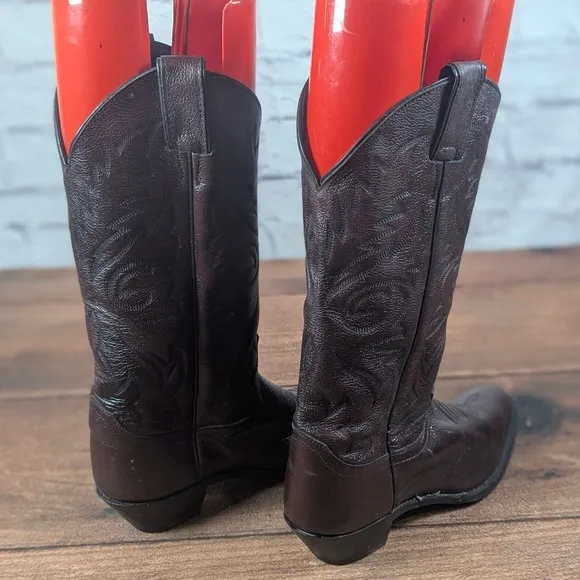 Justin Western Cowboy Boots Leather Detailed Stitching Brown Mens 9 D