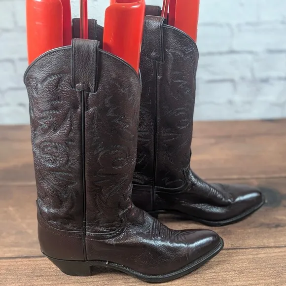 Justin Western Cowboy Boots Leather Detailed Stitching Brown Mens 9 D