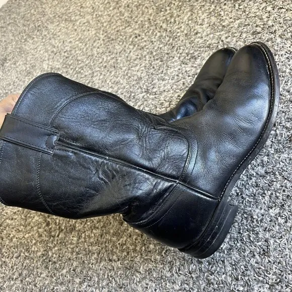 Justin Western Roper Boots Black Leather Mens Size 9 D Cowboy Pull On