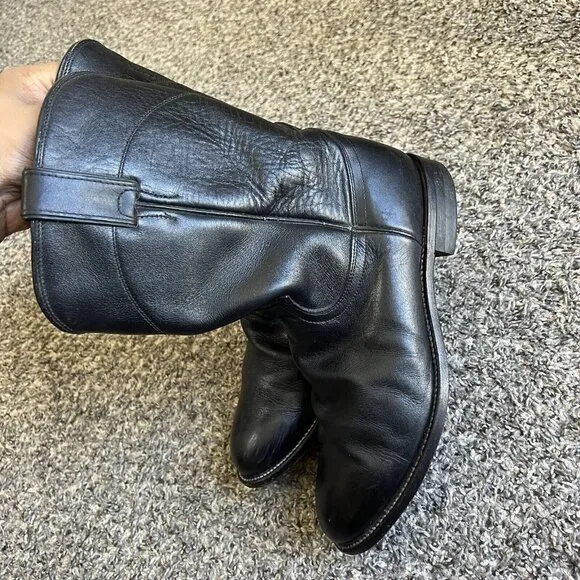 Justin Western Roper Boots Black Leather Mens Size 9 D Cowboy Pull On