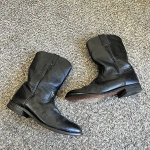 Justin Western Roper Boots Black Leather Mens Size 9 D Cowboy Pull On