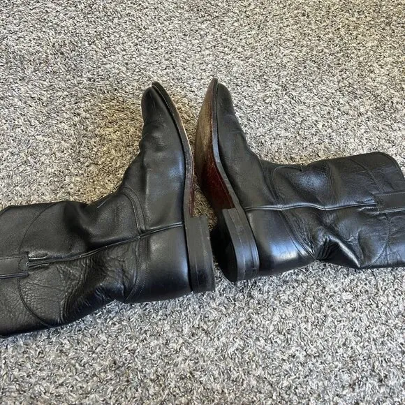 Justin Western Roper Boots Black Leather Mens Size 9 D Cowboy Pull On
