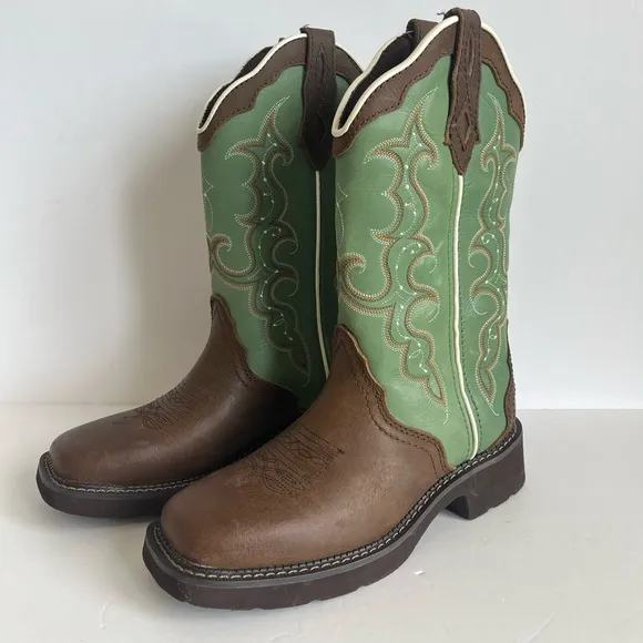 JUSTIN WOMEN'S RAYA  cowhide gypsy WESTERN BOOTS - BROAD SQUARE TOE size 6.5B