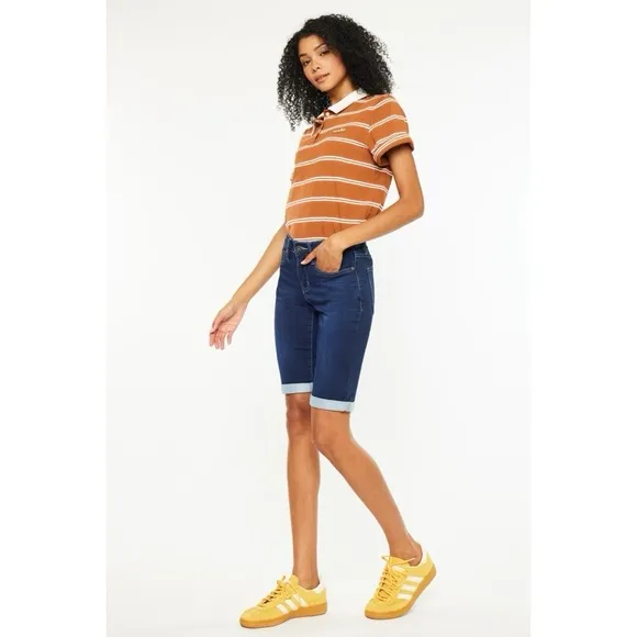 Kancan Mid Rise Bermuda Denim Shorts