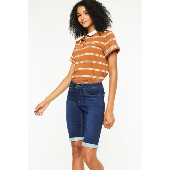 Kancan Mid Rise Bermuda Denim Shorts