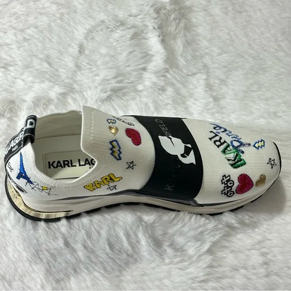 Karl Lagerfeld Paris Mattia Sneaker Logo Wedge Slip-On Knit Fabric Elastic Shoes