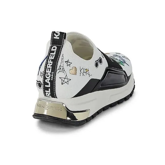 Karl Lagerfeld Paris Mattia Sneaker Logo Wedge Slip-On Knit Fabric Elastic Shoes