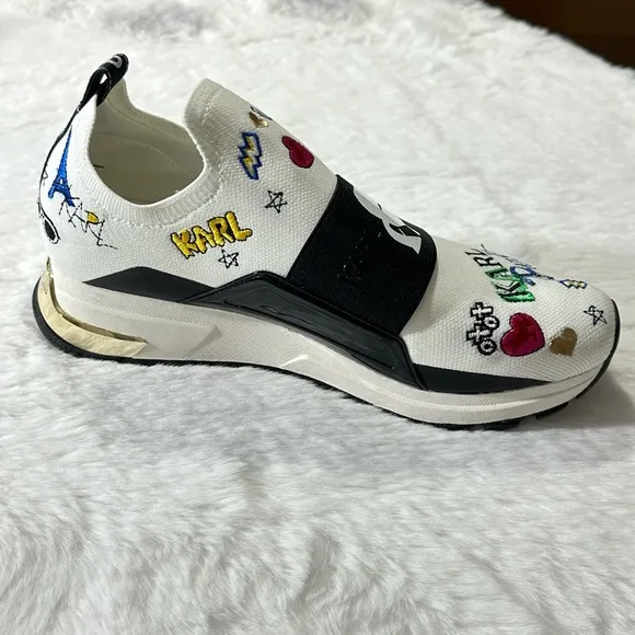 Karl Lagerfeld Paris Mattia Sneaker Logo Wedge Slip-On Knit Fabric Elastic Shoes