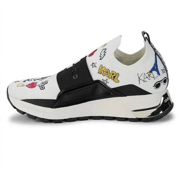 Karl Lagerfeld Paris Mattia Sneaker Logo Wedge Slip-On Knit Fabric Elastic Shoes
