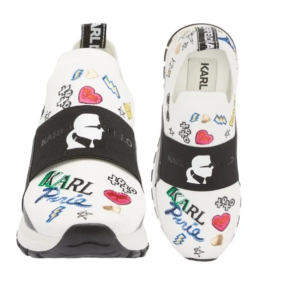 Karl Lagerfeld Paris Mattia Sneaker Logo Wedge Slip-On Knit Fabric Elastic Shoes