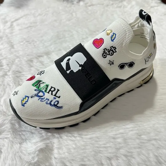 Karl Lagerfeld Paris Mattia Sneaker Logo Wedge Slip-On Knit Fabric Elastic Shoes