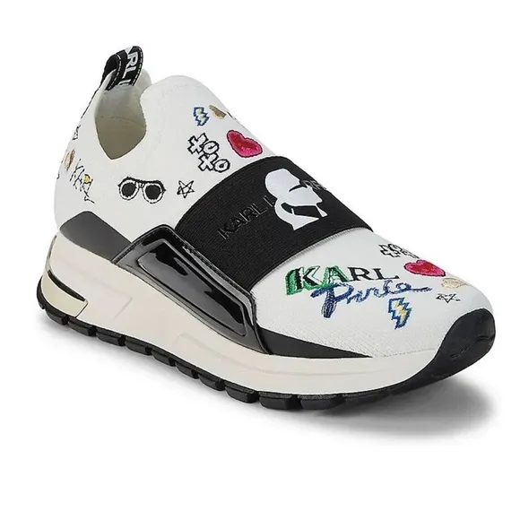 Karl Lagerfeld Paris Mattia Sneaker Logo Wedge Slip-On Knit Fabric Elastic Shoes