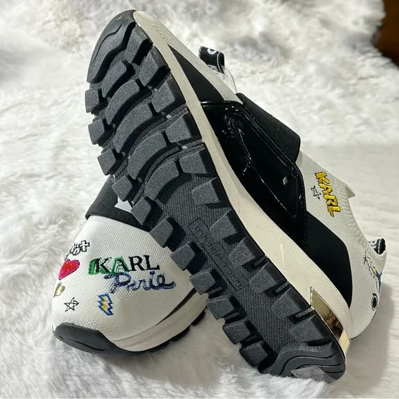 Karl Lagerfeld Paris Mattia Sneaker Logo Wedge Slip-On Knit Fabric Elastic Shoes