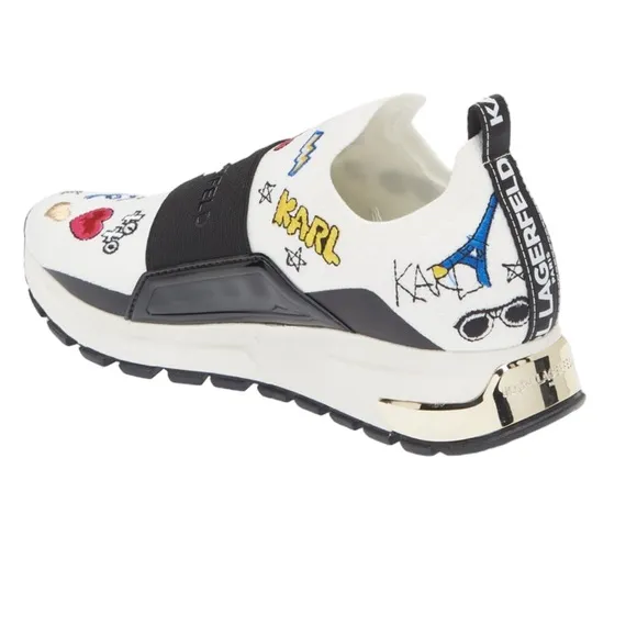 Karl Lagerfeld Paris Mattia Sneaker Logo Wedge Slip-On Knit Fabric Elastic Shoes