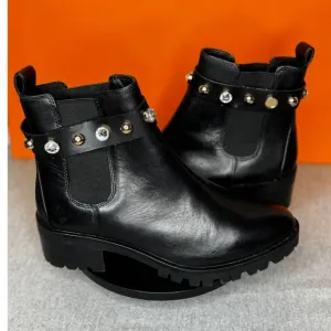 Karl Lagerfield Porshay Black Leather Studded Boot Size 9.5 M EU 40.5 B