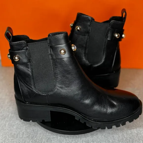 Karl Lagerfield Porshay Black Leather Studded Boot Size 9.5 M EU 40.5 B