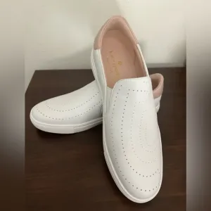 Kate Spade Azores Perforated White Leather Slip-On Shoes Retail $128