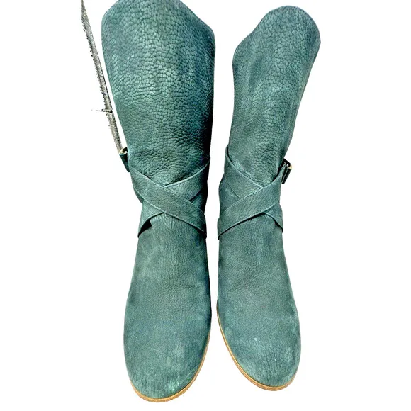 Kate Spade Lexy Booties Women's 10 Mediterranean Blue Leather Suede 3&quot; Block